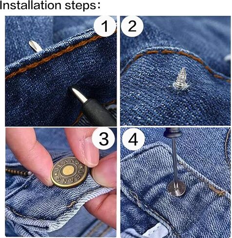 6pcs Sliver Buttons pins for Loose Jeans, 17 mm No-Sew Nailess Removable Metal Jeans Buttons Replacement, Adjustable Metal Pants Button Tightener,Repair Combo Thread Rivets and Screwdrivers in Saudi Arabia