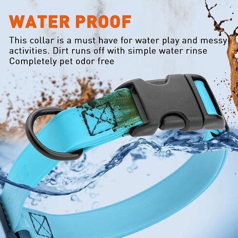 Dogline Biothane Waterproof Dog Collar with Quick Release Buckle Strong Coated Nylon Webbing with Odor- Proof for Easy Care Easy to Clean Fits Small Medium Large Dogs, Cyan Blue 1" W 15-25" L in Saudi Arabia