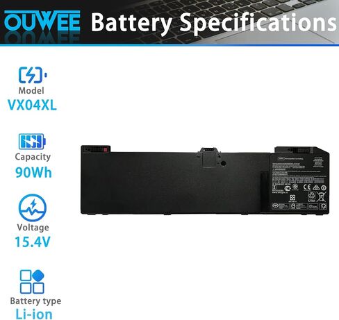 بطارية كمبيوتر محمول OUWEE VX04XL متوافقة مع HP Zbook 15 G5 G6 2YW99AV 2YX00AV 2ZC40EA 2ZC41EA 3AX02AV 3AX04AV 4QH14EA 5KY99AV Serie HSTNN-IB8F 4ME79AA HSN-Q13C L05766-855 L06302-1C1 15.4 الخامس 90 واط ساعة in Kuwait