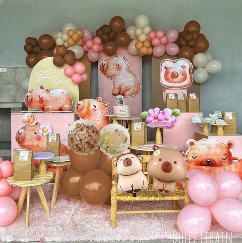 PageebO Capybara Birthday Decorations, 146Pcs Pastel Pink and Orange Balloons with Cute Animal Balloons for Capybara Party Favors Gifts Gender Reveal Baby Shower Supplies Girl Birthday Decorations in Kuwait