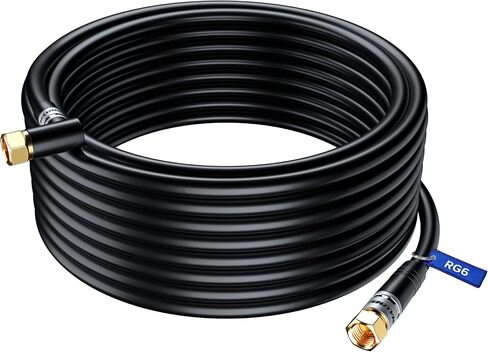 RG6 COAXIAL Cable with 90° Angled Connector - 4ft / Black / 2 Pack - Triple Shielded, Non-Oxygen Copper Cable Wire for TV, Internet & More - Flexible Coax Cable Cord in Saudi Arabia