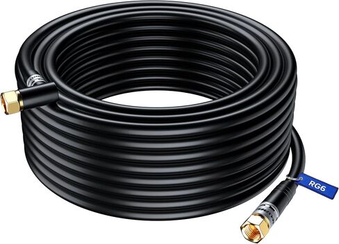 RG6 COAXIAL Cable with 90° Angled Connector - 4ft / Black / 2 Pack - Triple Shielded, Non-Oxygen Copper Cable Wire for TV, Internet & More - Flexible Coax Cable Cord in Saudi Arabia
