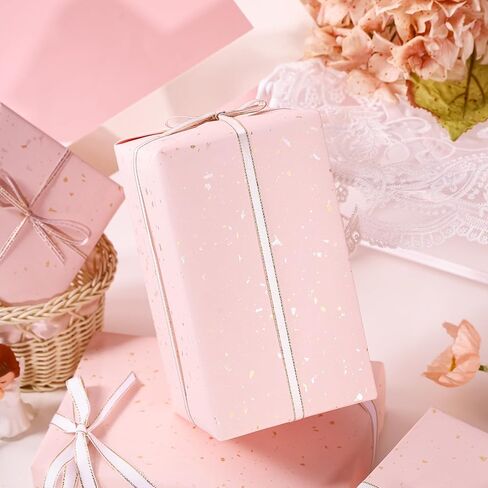 WRAPAHOLIC Pink Wrapping Paper Roll - Mini Roll - 17 Inch x 16.5 Feet - Pink Gold Design with Silky Touch Perfect for Birthday, Wedding, Baby Shower, Bridal Shower in Saudi Arabia