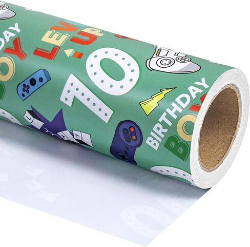 Wrapaholic 10th عيد ميلاد لفة الورق لفة - لفة صغيرة - 17 بوصة × 16.5 قدم - ألعاب الأولاد ورقة عيد ميلاد سعيد للأولاد ، عاشق اللعبة ، حفلة ، عطلة in Saudi Arabia