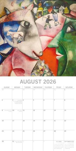 2026 Square Wall Calendar - Chagall 12 x 12 Inch Monthly View, 16-Month, Art Theme, Includes 180 Reminder Stickers in Saudi Arabia