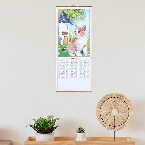 Horse Year 2026 Faux Rattan Hanging Scroll Calendar Traditional Chinese New Year Wall Calendar for Living Room Decorations in Saudi Arabia