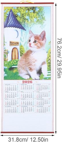 Horse Year 2026 Faux Rattan Hanging Scroll Calendar Traditional Chinese New Year Wall Calendar for Living Room Decorations in Saudi Arabia