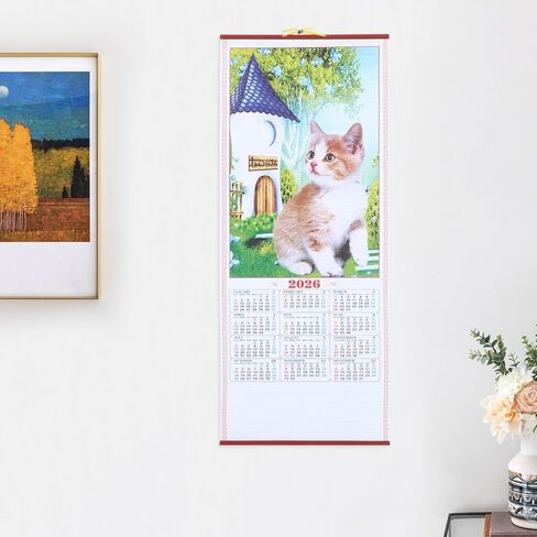 Horse Year 2026 Faux Rattan Hanging Scroll Calendar Traditional Chinese New Year Wall Calendar for Living Room Decorations in Saudi Arabia
