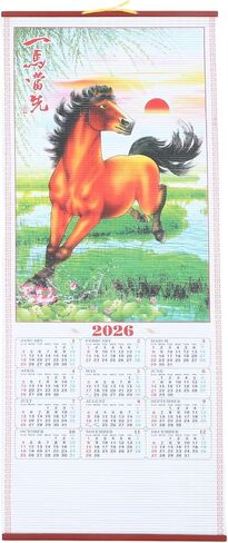 Horse Year 2026 Faux Rattan Hanging Scroll Calendar Traditional Chinese New Year Wall Calendar for Living Room Decorations in Saudi Arabia