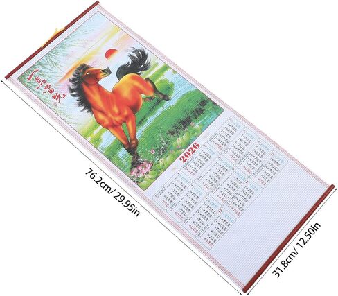 Horse Year 2026 Faux Rattan Hanging Scroll Calendar Traditional Chinese New Year Wall Calendar for Living Room Decorations in Saudi Arabia