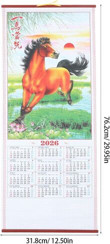 Horse Year 2026 Faux Rattan Hanging Scroll Calendar Traditional Chinese New Year Wall Calendar for Living Room Decorations in Saudi Arabia