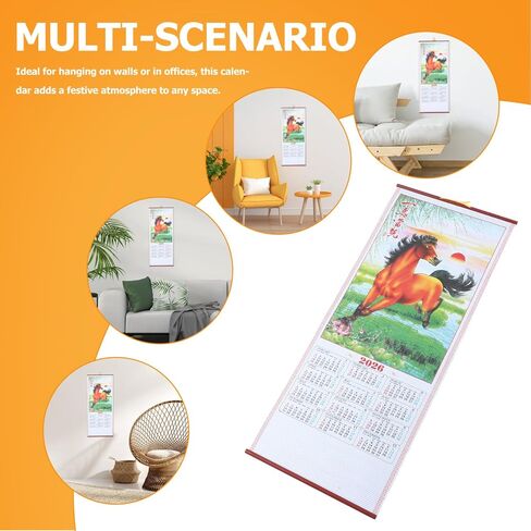 Horse Year 2026 Faux Rattan Hanging Scroll Calendar Traditional Chinese New Year Wall Calendar for Living Room Decorations in Saudi Arabia