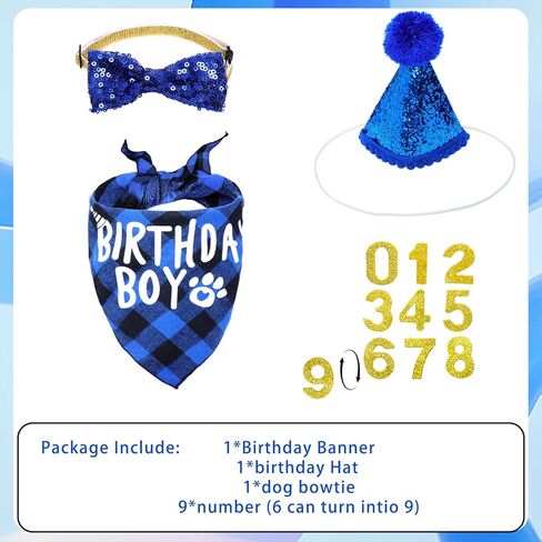 لوازم حفلة عيد ميلاد الحيوانات الأليفة ، عيد ميلاد الحيوانات الأليفة باندانا قبعة بوتي رقم للقطط الكلاب الكبيرة ، الحجم العالمي ، الأزرق in Kuwait