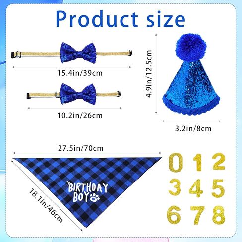 لوازم حفلة عيد ميلاد الحيوانات الأليفة ، عيد ميلاد الحيوانات الأليفة باندانا قبعة بوتي رقم للقطط الكلاب الكبيرة ، الحجم العالمي ، الأزرق in Kuwait