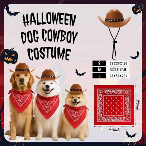 Pet Cowboy Halloween Costumes Dog Cat Brown Cowboy Hat Scarf Bandana Outfit for Small Pets Puppy Kitten Party Festival Wearing (L) in Saudi Arabia