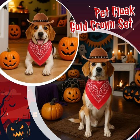 Pet Cowboy Halloween Costumes Dog Cat Brown Cowboy Hat Scarf Bandana Outfit for Small Pets Puppy Kitten Party Festival Wearing (L) in Saudi Arabia
