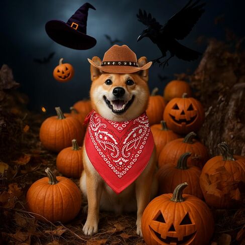 Pet Cowboy Halloween Costumes Dog Cat Brown Cowboy Hat Scarf Bandana Outfit for Small Pets Puppy Kitten Party Festival Wearing (L) in Saudi Arabia