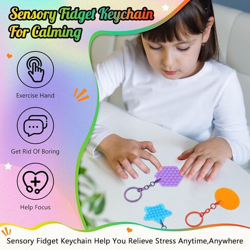 6 Pcs Sensory Fidget Keychain Toys for Kids Adults, Textured Stress Ball Keychain for Calming Anxiety Relief Items, Sensory Fidget for Back to School Classroom Prize Kids Gifts Toys in Saudi Arabia