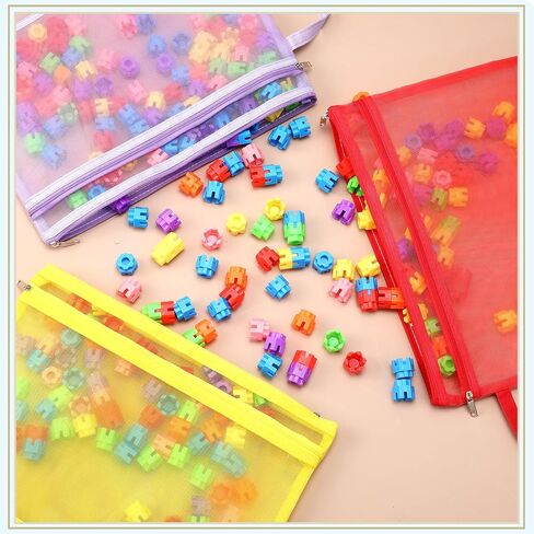 Marspark 25 Pack Colored Mesh Zipper Pouch Bags Double Layer Nylon Puzzle Bags A4 Zipper Pouch with Handle for Toy Organizer Storage School Office (Purple, Blue, Watermelon Red, Yellow, Rose Red) in Saudi Arabia