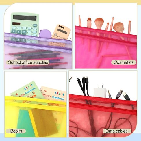 Marspark 25 Pack Colored Mesh Zipper Pouch Bags Double Layer Nylon Puzzle Bags A4 Zipper Pouch with Handle for Toy Organizer Storage School Office (Purple, Blue, Watermelon Red, Yellow, Rose Red) in Saudi Arabia
