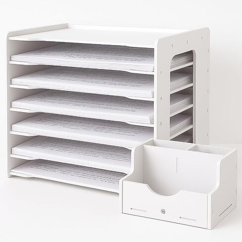 Extra Large A3 Paper Storage Unit, 11x17 Paper Organizer, Tiered Stationery Storage Rack PVC with 7 Compartments, Desk Organizer for Office and School in Saudi Arabia