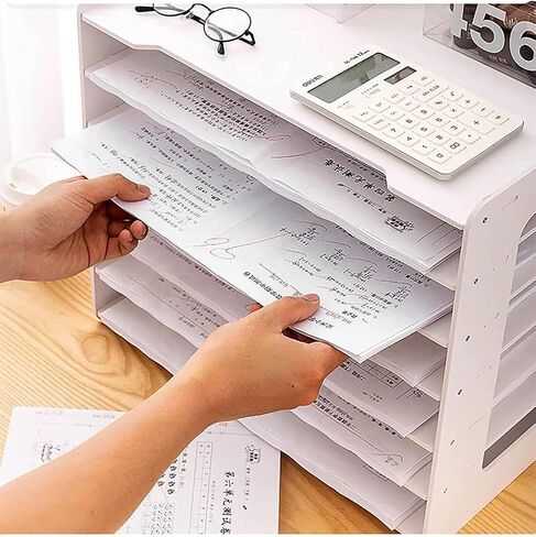 Extra Large A3 Paper Storage Unit, 11x17 Paper Organizer, Tiered Stationery Storage Rack PVC with 7 Compartments, Desk Organizer for Office and School in Saudi Arabia