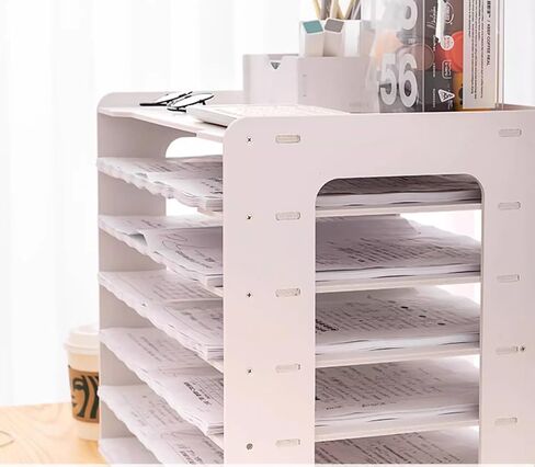Extra Large A3 Paper Storage Unit, 11x17 Paper Organizer, Tiered Stationery Storage Rack PVC with 7 Compartments, Desk Organizer for Office and School in Saudi Arabia