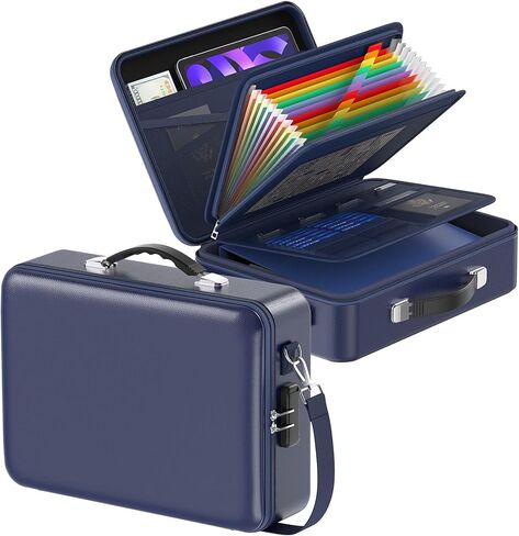 مربع مستندات مقاوم للحريق مع قفل ＆ حزام الكتف ، منظم ملفات الحالات الصلبة مع مجلد ملف الأكورديون ، مكتب منزلي محمول متعدد الطبقات (وردي) in Kuwait