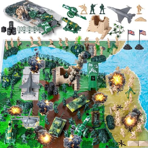 Army Soldier Combat Toy Set – 110-Piece Military Action Figure Playset with Realistic Vehicles (Tank, Helicopter, Fighter Plane) for Kids Ages 3+ – Boys and Girls in Saudi Arabia