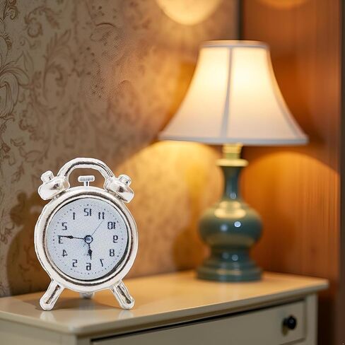 1/12 Scale Miniature Alarm Clock - Silver Tiny Dollhouse Decor for Realistic Model Displays, Diorama Props and Mini Collectible Room Accessories (0.4x0.6 Inch) in Saudi Arabia