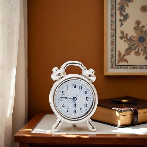 1/12 Scale Miniature Alarm Clock - Silver Tiny Dollhouse Decor for Realistic Model Displays, Diorama Props and Mini Collectible Room Accessories (0.4x0.6 Inch) in Saudi Arabia