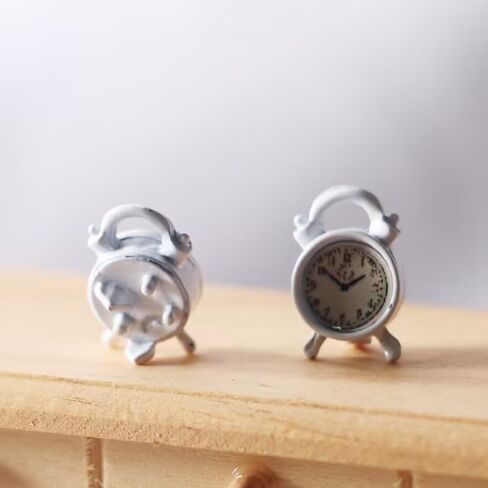 1/12 Scale Miniature Alarm Clock - Silver Tiny Dollhouse Decor for Realistic Model Displays, Diorama Props and Mini Collectible Room Accessories (0.4x0.6 Inch) in Saudi Arabia