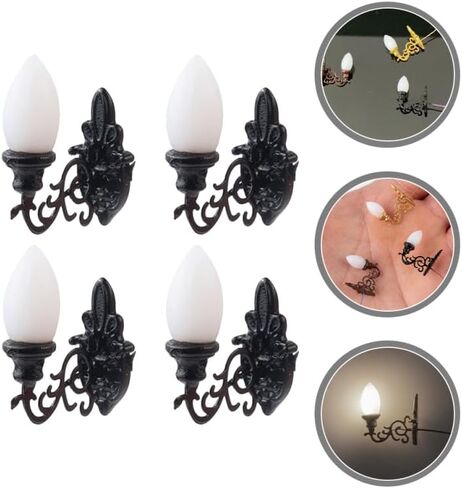 4pcs Dollhouse Wall Light Miniatures Battery Wall Lights Miniature Stuff Lamppost Model Dollhouse LED Light Miniature Wall Lamp Miniature Decor Simulation Wall Lamp Mini Lights Abs in Saudi Arabia