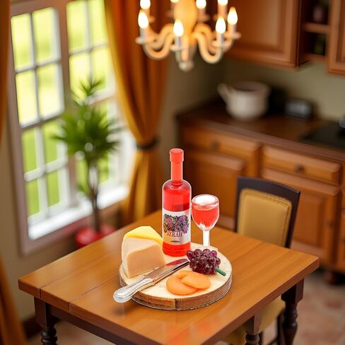 1 Set 1:12 Scale Miniature Wine Cheese and Board Set Minis Dollhouses Kitchen Dining Room Food Accessories Model Pastries Toy, DIY Micro Scene Decor in Saudi Arabia