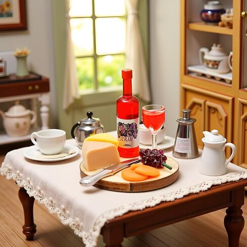 1 Set 1:12 Scale Miniature Wine Cheese and Board Set Minis Dollhouses Kitchen Dining Room Food Accessories Model Pastries Toy, DIY Micro Scene Decor in Saudi Arabia