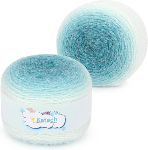Katech Ombre Yarn for Crocheting-Large Skein of Gradient Yarn Cake-2 Pack of 190g/6.7 oz-71% Acrylic,29% Nylon- #4 Medium-Soft Knitting/Crochet Yarns for Star Blankets, Scarves, Shawls and Garments(C) in Saudi Arabia