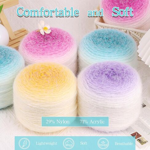 Katech Ombre Yarn for Crocheting-Large Skein of Gradient Yarn Cake-2 Pack of 190g/6.7 oz-71% Acrylic,29% Nylon- #4 Medium-Soft Knitting/Crochet Yarns for Star Blankets, Scarves, Shawls and Garments(C) in Saudi Arabia