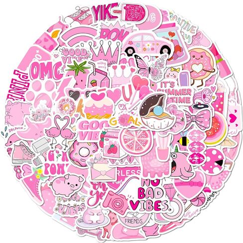 100pcs Cute Water Bottle Stickers for Kids - Kawaii Preppy Pink Stickers for Water Bottle Scrapbook, Small Size Waterproof Vinyl Decals for Laptop Journal Bike Skateboard Party Supplies (Pink) in Kuwait