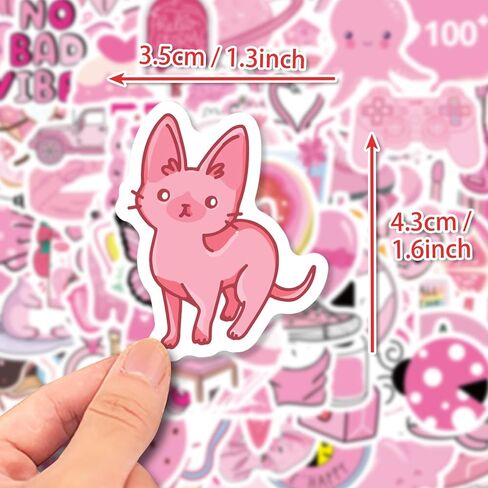 100pcs Cute Water Bottle Stickers for Kids - Kawaii Preppy Pink Stickers for Water Bottle Scrapbook, Small Size Waterproof Vinyl Decals for Laptop Journal Bike Skateboard Party Supplies (Pink) in Kuwait