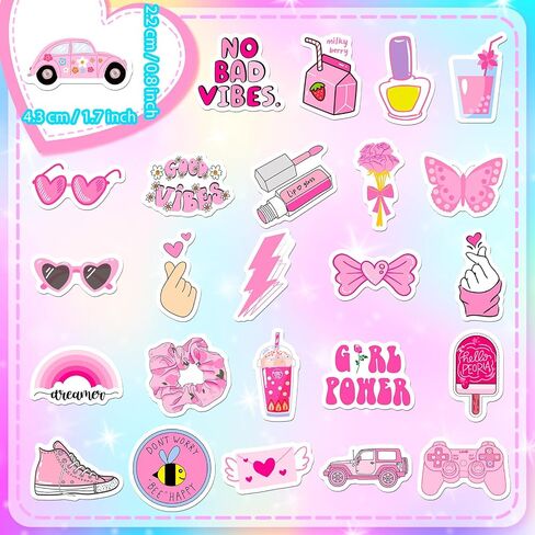 100pcs Cute Water Bottle Stickers for Kids - Kawaii Preppy Pink Stickers for Water Bottle Scrapbook, Small Size Waterproof Vinyl Decals for Laptop Journal Bike Skateboard Party Supplies (Pink) in Kuwait