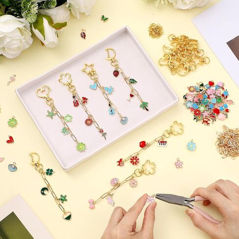 Tondiamo 241 PCS Gold Keychain Making Kit Bag Bag Charm Kit 100 Charms 20 Heart Shaped Star Shape Clasps Spring Clasps 100 Jump Ring 20 Sextender سلسلة مجوهر in Saudi Arabia