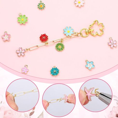 Tondiamo 241 PCS Gold Keychain Making Kit Bag Bag Charm Kit 100 Charms 20 Heart Shaped Star Shape Clasps Spring Clasps 100 Jump Ring 20 Sextender سلسلة مجوهر in Saudi Arabia