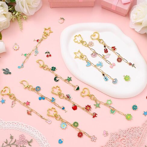 Tondiamo 241 PCS Gold Keychain Making Kit Bag Bag Charm Kit 100 Charms 20 Heart Shaped Star Shape Clasps Spring Clasps 100 Jump Ring 20 Sextender سلسلة مجوهر in Saudi Arabia