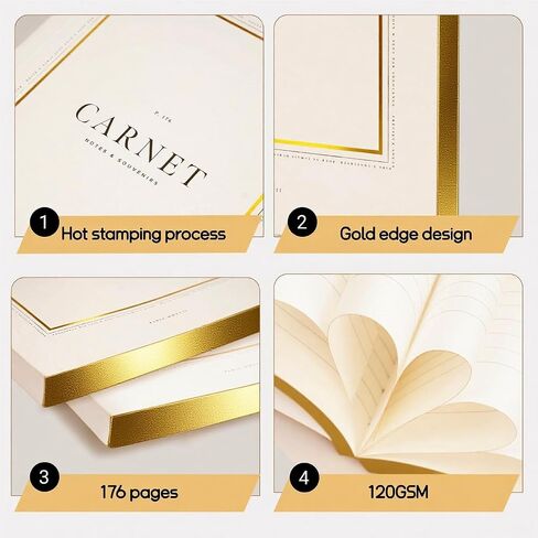 Ruled Notebook with golden edge A5 Hardcover Notebook with 120Gsm Thick Pages 5.8 * 8.3 Inches Gold journal Notebook for Women Girls Writing&Diary in Saudi Arabia