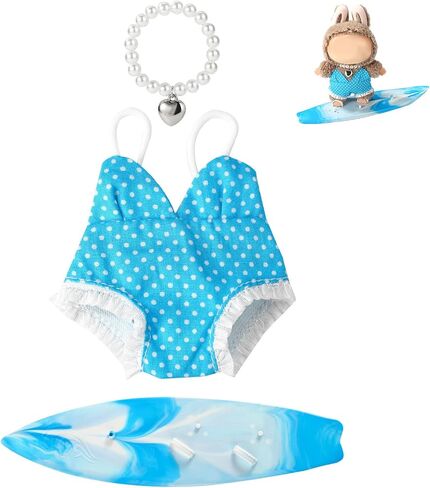 3pcs 17cm Doll Swimsuit Set ، الزي الصيفي تشمل ملابس السباحة لؤلؤة لؤلؤة ركوب الأمواج اللطيف والزي الرائع مجموعة الصيف لم يتم تضمينها (الأزرق) in Saudi Arabia