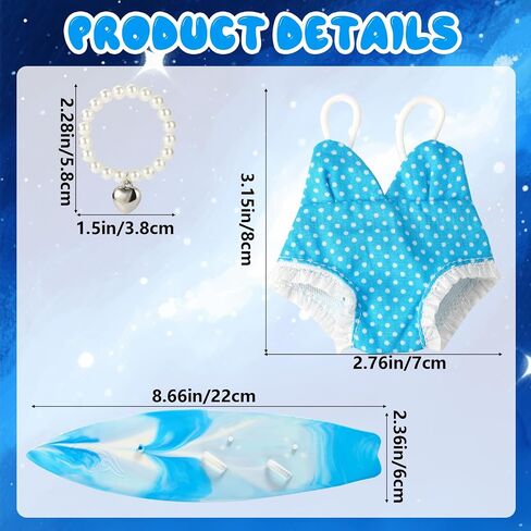 3pcs 17cm Doll Swimsuit Set ، الزي الصيفي تشمل ملابس السباحة لؤلؤة لؤلؤة ركوب الأمواج اللطيف والزي الرائع مجموعة الصيف لم يتم تضمينها (الأزرق) in Saudi Arabia