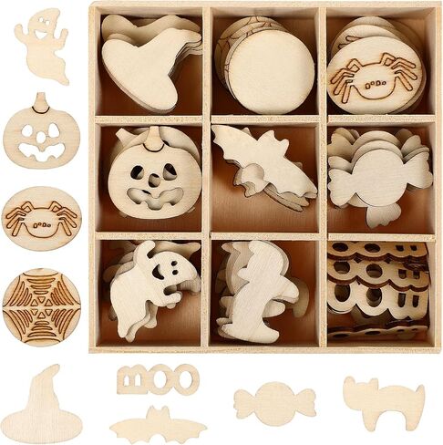 Magiclulu 72pcs هالوين قطع اليقطين الخشبية الصغيرة شرائح خشبية فارغة صغيرة لطلاء قلادة اليقطين لحفلات الحفلات الشنق in Saudi Arabia