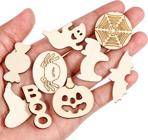 Magiclulu 72pcs هالوين قطع اليقطين الخشبية الصغيرة شرائح خشبية فارغة صغيرة لطلاء قلادة اليقطين لحفلات الحفلات الشنق in Saudi Arabia