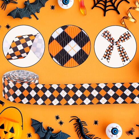 Whaline 6 Roll Halloween Grosgrain Ribbon Geometric Dot Gift Wrapping Ribbon 30 Yard Orange Black White Holiday Craft Ribbon for Halloween Party Decoration Sewing Bow Craft Gift Wrapping in Saudi Arabia
