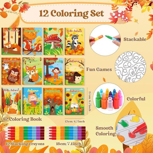 Benlouis 12 Fall Mini Activity Books with 12 تلوين للأطفال من عمر 4-8-16 خريف الحفلات. in Kuwait
